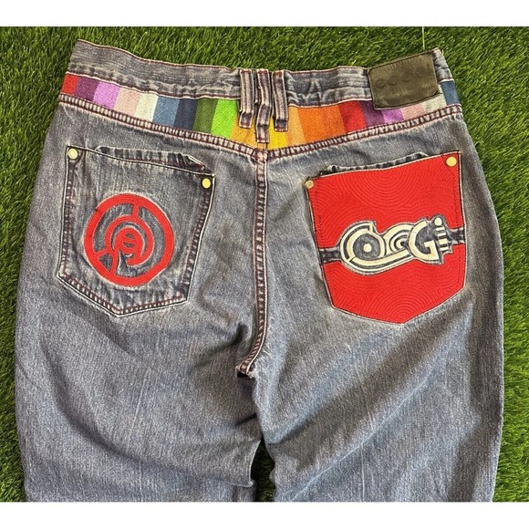 VTG Coogi Jeans Mens 36x33 Blue Y2K Hip Hop Baggy Embroidered Colorful Tag 34x32